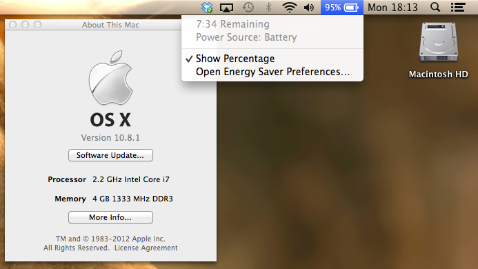 OS X 10.8.1 Battery Issues